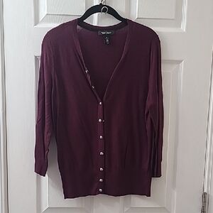 White House Black Market Plum Snap-Up Cardigan